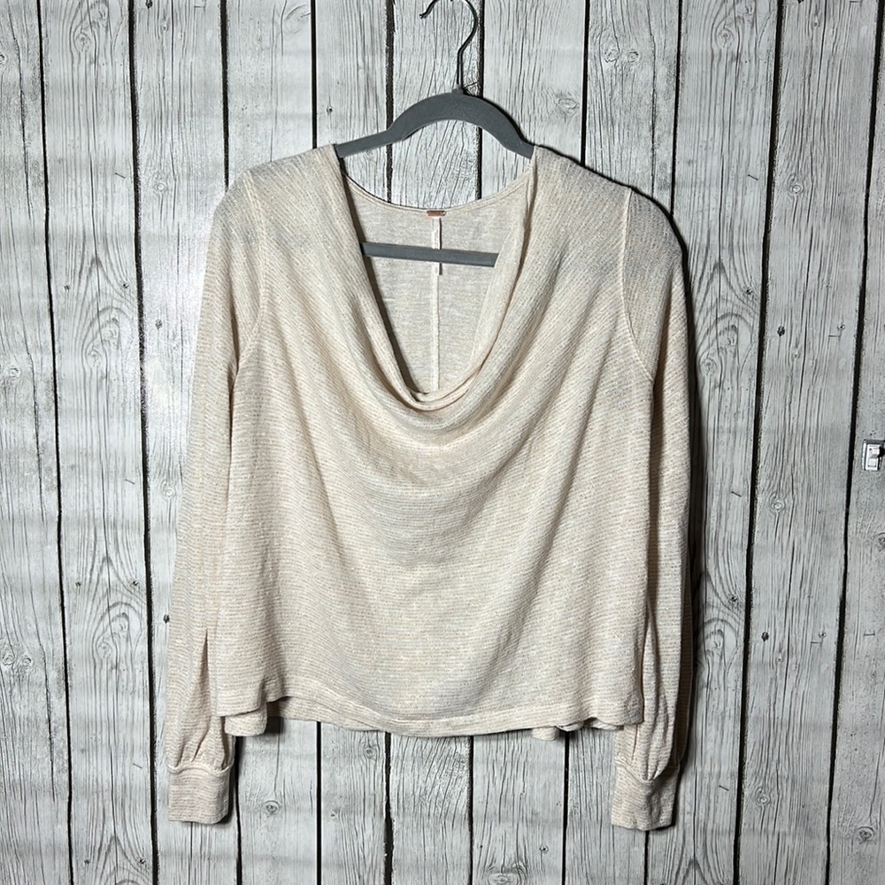 Free People Scoop Neck cream Gold Shimmer Sweater top size small